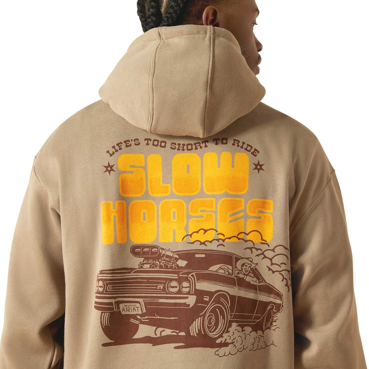 Ariat Mens Sendero "Slow Horses" Graphic Hoodie – Relaxed Fit Brushed Fleece Pullover