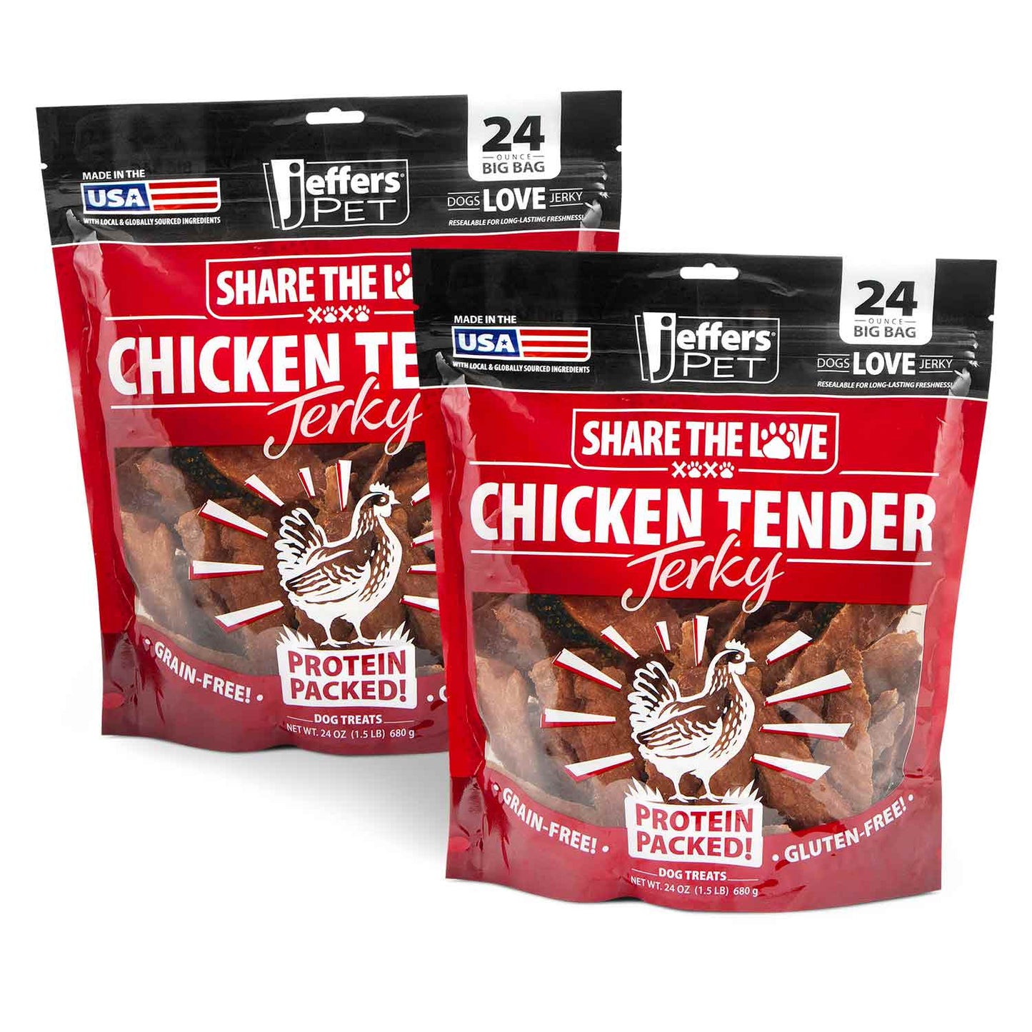 Jeffers High Protein Chicken Jerky Dog Treats, 24 oz - 100% Natural, Grain-free, Gluten-free, Made in USA