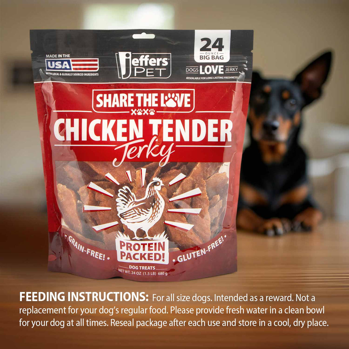 Jeffers High Protein Chicken Jerky Dog Treats, 24 oz - 100% Natural, Grain-free, Gluten-free, Made in USA