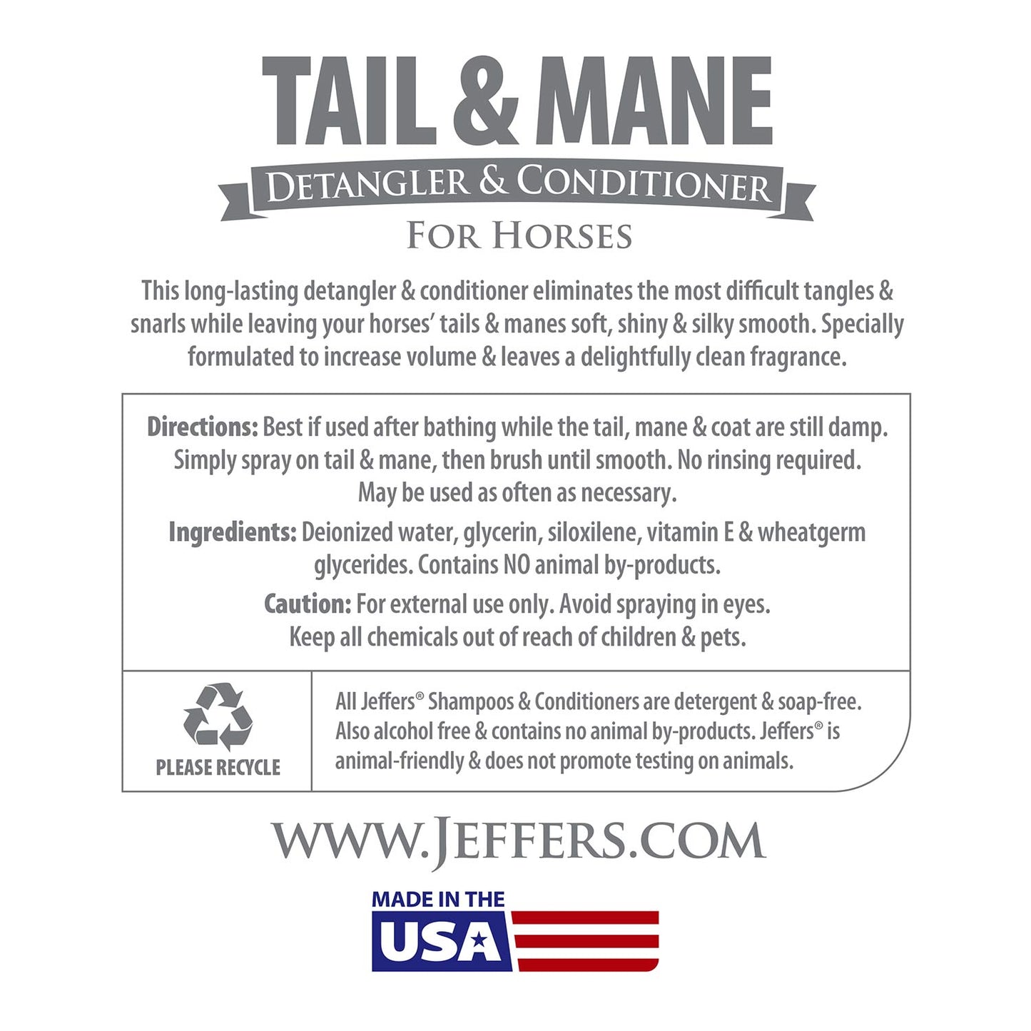 Jeffers Equine Tail & Mane Detangler and Conditioner Spray for Horses