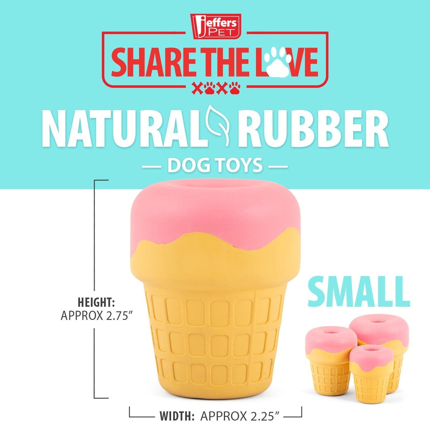Jeffers Ice Cream Cone Natural Rubber Stuffable Treat Dispensing Dental Dog Chew Toy