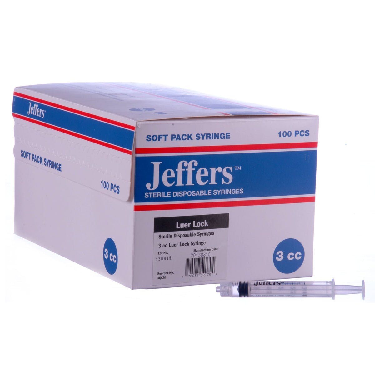 Jeffers Luer Lock Syringes, Boxes of 100