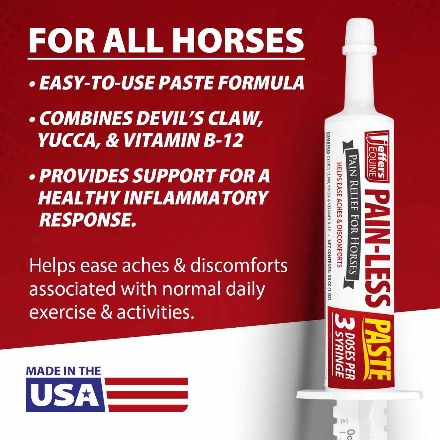 Jeffers Pain-Less Pain Relief Paste for Horses, 3 Dose Syringe