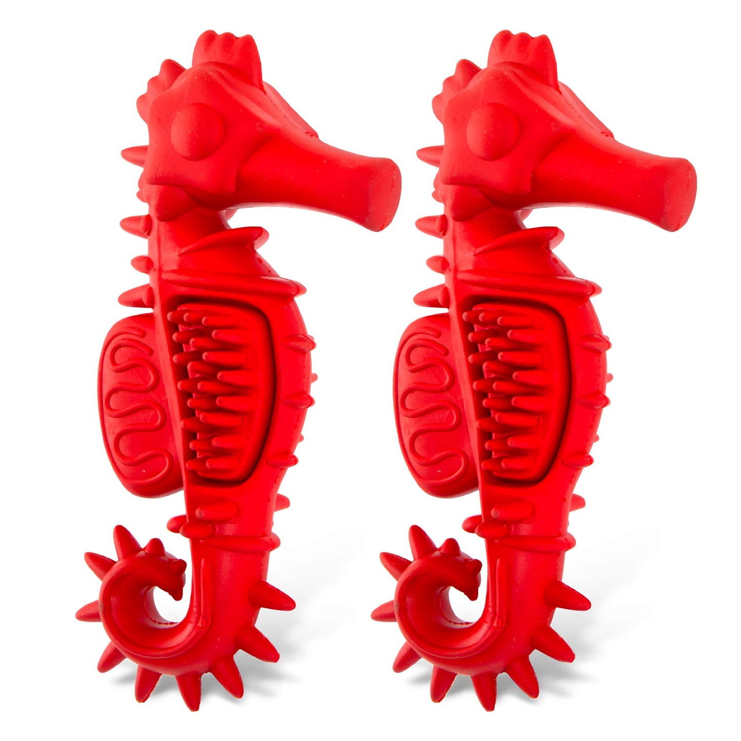 Jeffers Red Seahorse Natural Rubber Dog Chew Toy with Vanilla Scent and Textured Ridges for Dental Health