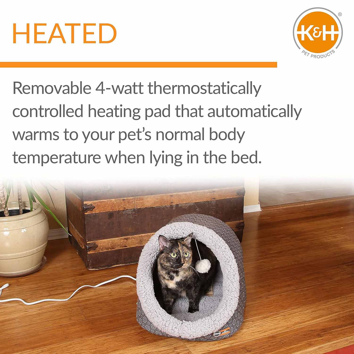 K&H Pet Products Thermo-Pet Cave Heated Cat Bed – Plush Cat Cave & Tunnel for Cats and Small Dogs