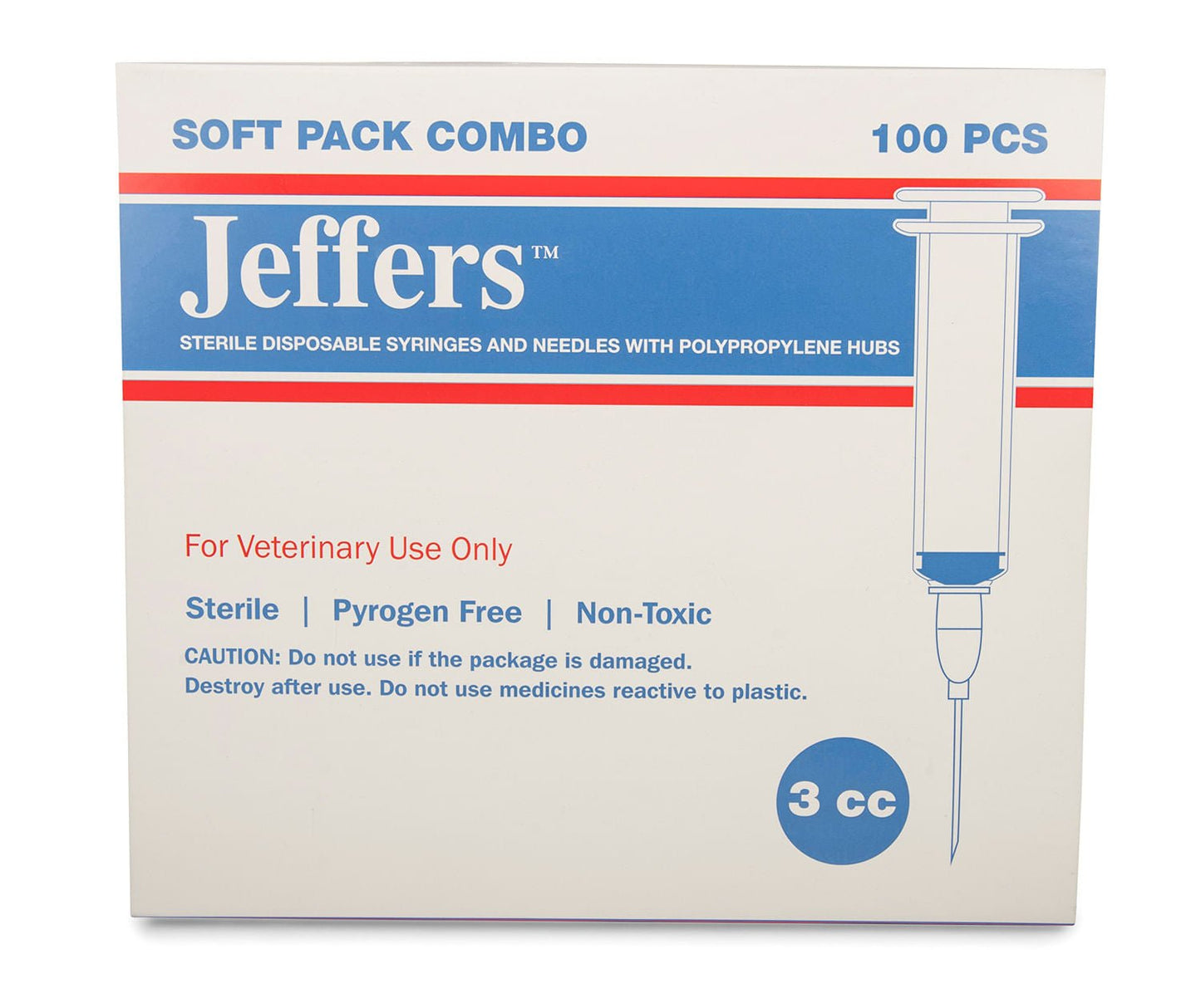 Jeffers Luer Lock (LL) Syringe/Needle Combo, Box of 100