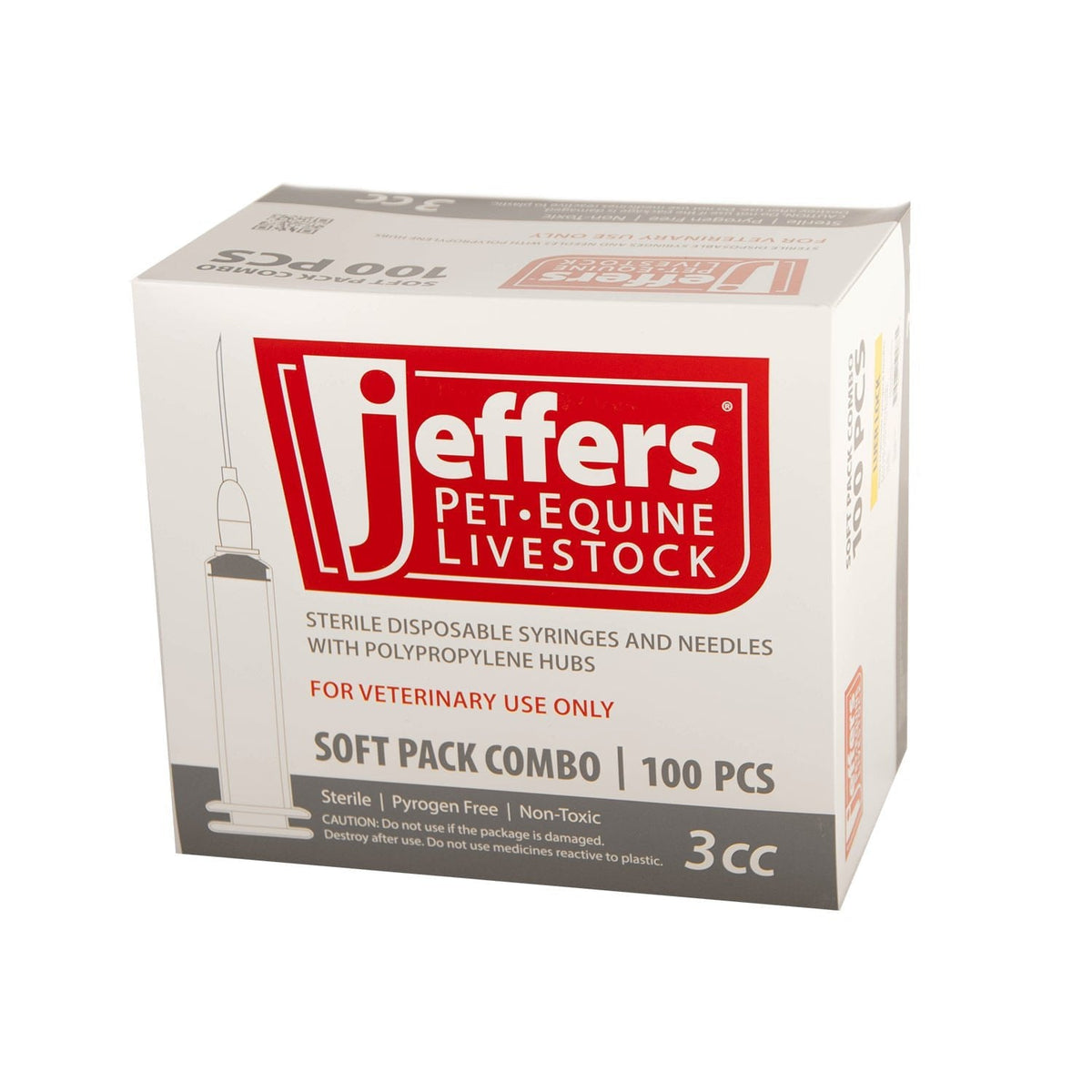 Jeffers Luer Lock (LL) Syringe/Needle Combo, Box of 100