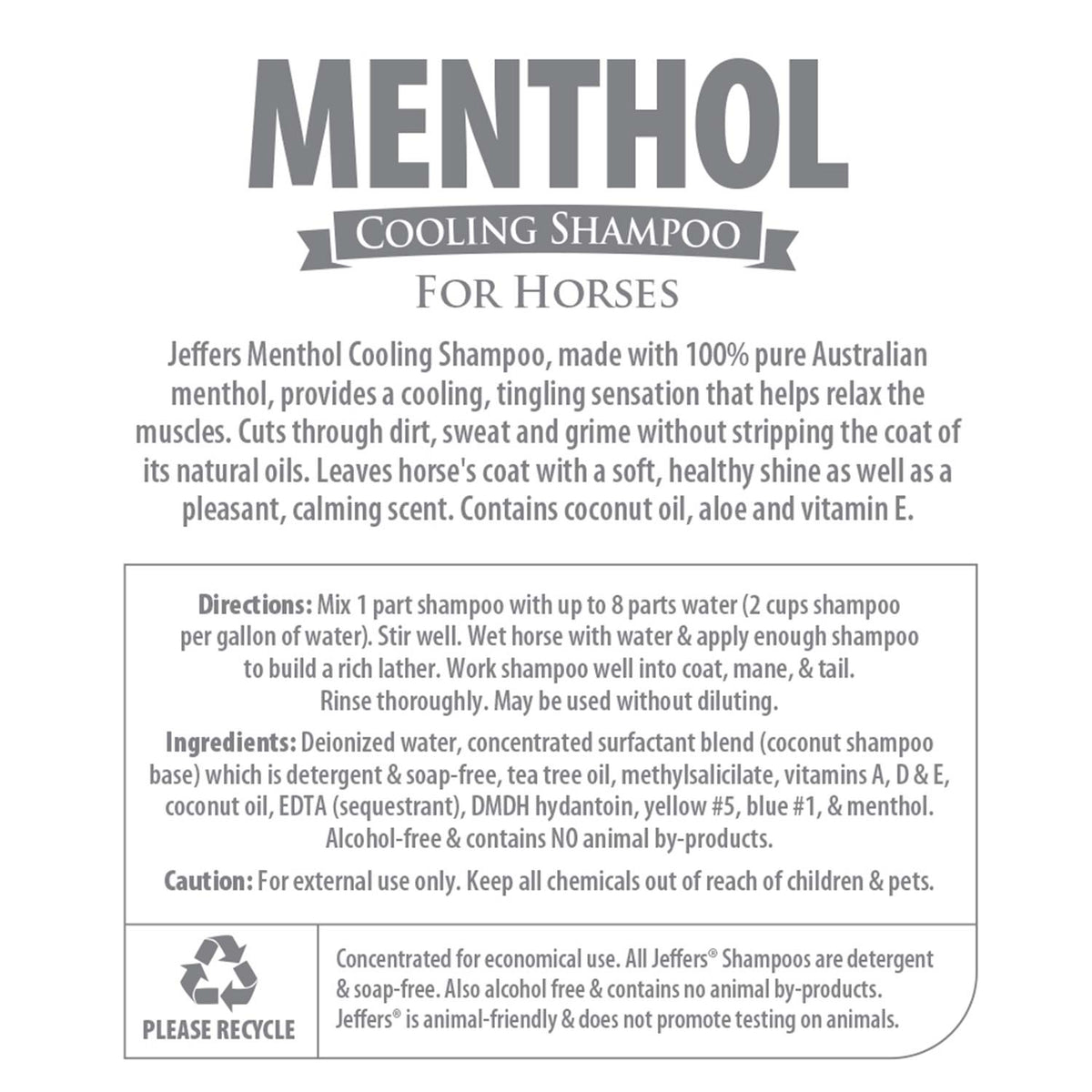 Jeffers Equine Menthol Cooling Shampoo for Horses